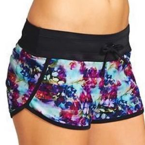 Athleta Floral Fade Run Swim Shorts Medium Black